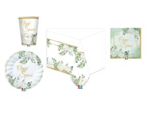 Kit 16 ospiti coordinato tavola Oggi Sposi Eucalipto con tovaglia