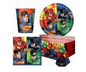 Kit 24 Ospiti coordinato tavolo Justice Leaugue con tovaglia