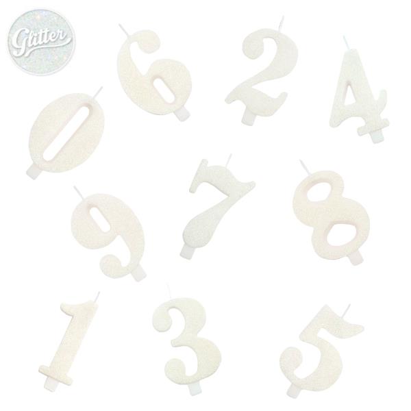 Candela  Bianca glitterata disponibile dal numero 0 al 9