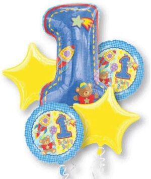 BOUQUET FOIL PALLONI PRIMO COMPLEANNO CELESTE 5 PZ