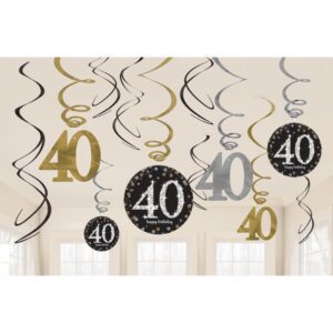 Festone 40  Happy Birthaday 6  Fili Decorativi  Oro Argento Nero