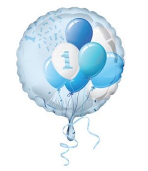 PALLONCINO MYLAR - FOIL "1° COMPLEANNO" CELESTE - 45cm