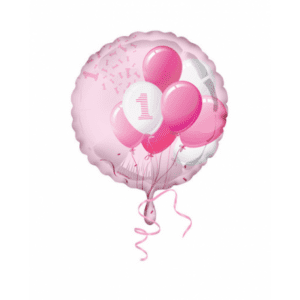 PALLONCINO MYLAR - FOIL "1° COMPLEANNO" ROSA - 45cm