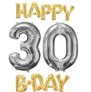 Palloni foil Set Happy B-DAY 30 oro e argento