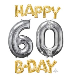 Palloni foil Set Happy B-DAY 60 oro e argento