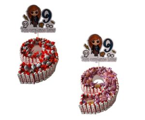 Number Cake con Topper personalizzato Barrette Kinder e caramelle gommose