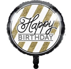 Pallone foil Happy Birthday Oro e Nero