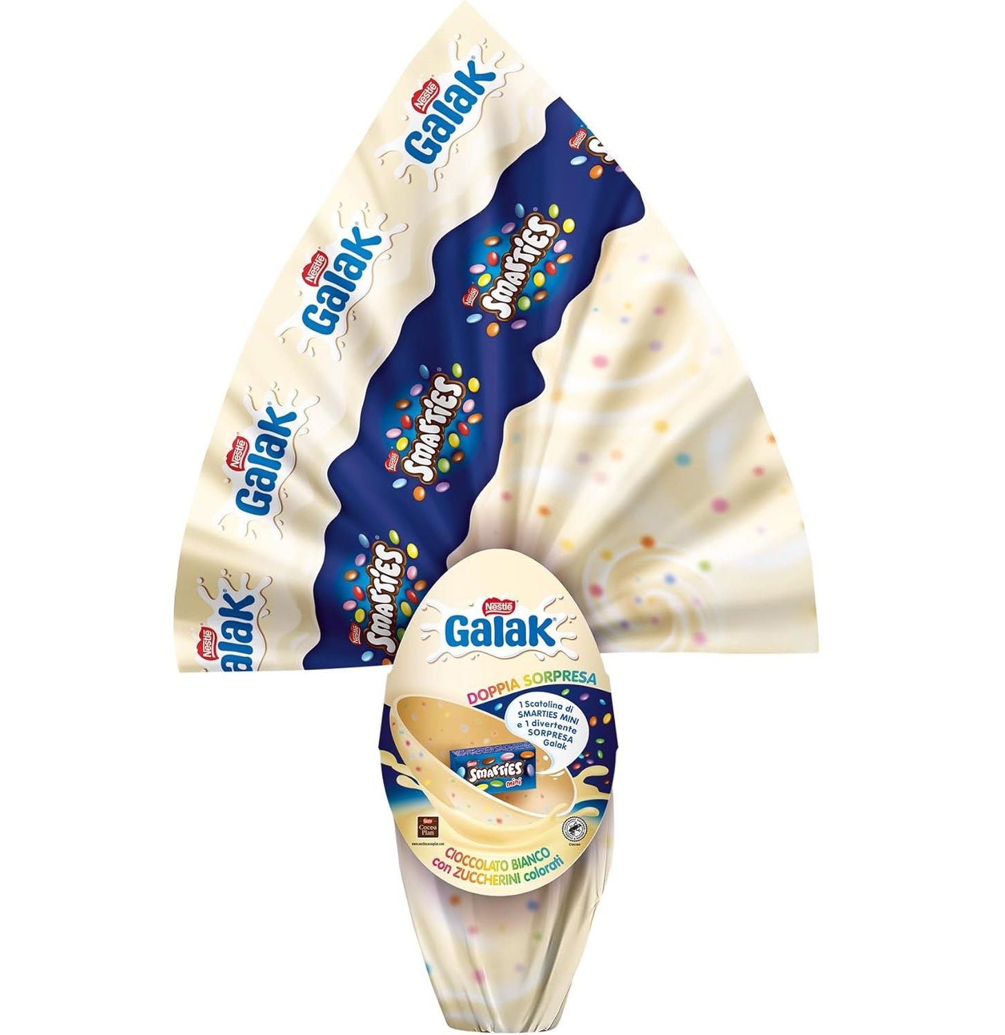 GALAK con SMARTIES Uovo Cioccolato Bianco con Sorpresa e Mini Smarties 240g