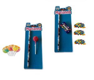 Il Barbiere Pasticciere10 Matite con Nome  personalizzato con Chupa Chups  o con Mini Smarties gadgets di fine festa modello a scelta