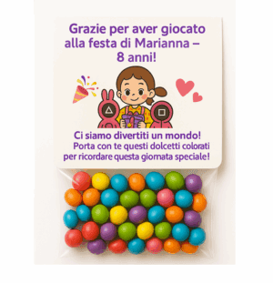 10 kit Missione Golosa Personalizzati  con Confettini  al cioccolato colorati Tema Squid Game