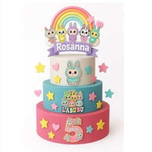 Torta Scenografica Labubu 3 piani con Cake topper personalizzato