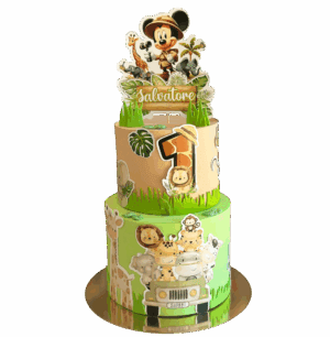 Torta Scenografica 2 Piani Safari Topolino con Cake Topper Personalizzato