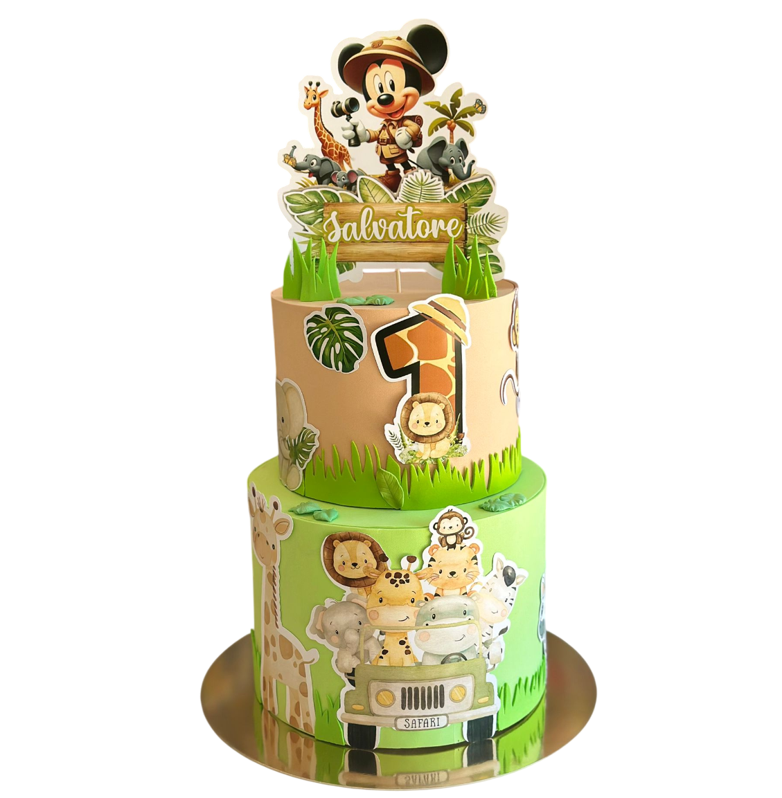 Torta Scenografica 2 Piani Safari Topolino con Cake Topper Personalizzato