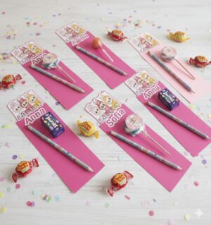 Labubu 10 Matite con Nome  personalizzato Chupa Chups  Mini Smarties o lecca lecca  gadgets di fine festa modello a scelta kit da pz 10