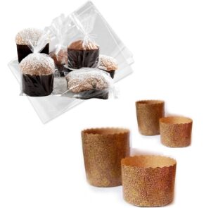 10 Stampi Monouso per PANETTONE Alto Con 10 Buste in Polipropilene