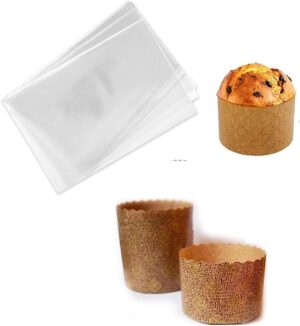 5 Stampi Monouso per PANETTONE Alto Con 5 Buste in Polipropilene