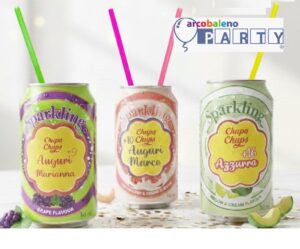Lattine Chupa Chups Sparkling Personalizzate  con Cannucce gadgets di fine Festa kit da pz 10